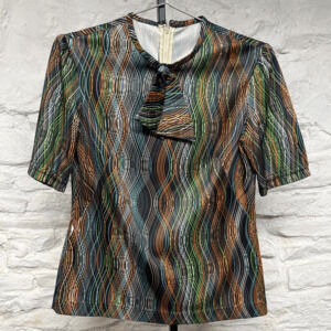 Vtg 60s 70s Homemade Silky Top Blouse Shirt Retro Abstract Pattern Psychedelic